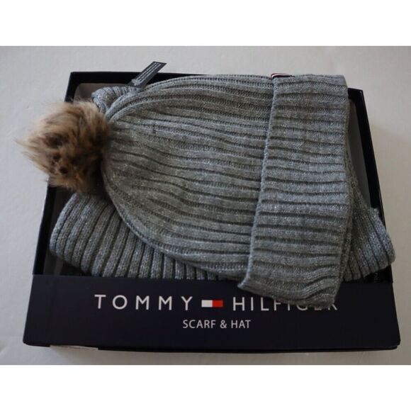 Tommy Hilfiger THW000148C-032 Women's OS Gray Pom Hat & Scarf Set - Picture 8 of 8